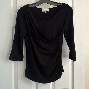 Women’s Diana Slavin Black Faux Wrap 3/4 Sleeve Top, size Small